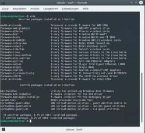 Abbildung 5: Vrms, der virtuelle Richard M. Stallman, klärt über unfreie Software im System auf.