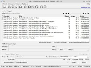 Abbildung 5: Das Programmfenster von Fre:ac bietet zahlreiche Funktionen, was bereits auf den gehobeneren Anspruch hindeutet.