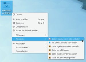 Abbildung 1: F&uuml;r den "pers&ouml;nlichen Ordner" sind in den Aktionen teilweise andere Dienste als in den darin enthaltenen Ordnern aufrufbar.