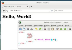 Abbildung 2: Die Webseite zum Funktionstest sowie der Aufruf im Webbrowser.