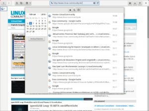 Abbildung 2: Die gesammelten Bookmarks, die Historie und die Suche im Verlauf integriert Eolie in ein Fenster.