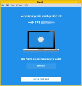 Abbildung 10: Der Dialog beim Anbinden der Desktop-Variante von Signal an Ihre Telefonnummer.