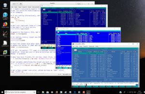 Abbildung 7: Der Gnome-Editor Gedit und Midnight Commander in drei Terminals: von oben nach unten das Windows-Terminalprogramm, xterm und Gnome-Terminal.