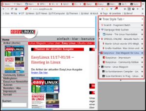 Abbildung 2: W&auml;hrend bisher Erweiterungen das Erscheinungsbild des Browsers beliebig umgestalten durften, k&ouml;nnen im Moment Add-ons f&uuml;r einen vertikale Anzeige der Tabs die Standardreiter am oberen Fensterrand nicht mehr unterdr&uuml;cken.