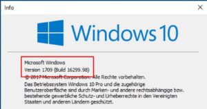 Abbildung 1: Das Tool "winver" zeigt die Versionsnummer an, hier 1709 (Creators Update, Build 16299.98).