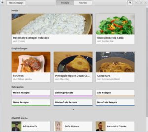 Abbildung 1: Gnome Rezepte empfängt Sie mit einem klar gegliederten Bildschirm im aktuellen GTK3-Design.