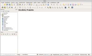 Abbildung 1: Schon das noch leere Programmfenster lässt die Fülle an Möglichkeiten erahnen, die QGIS bietet.