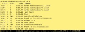 Abbildung 3: Nach dem Login per Mosh erscheint in der Übersicht der Prozesse der <code>mosh-server</code>, den der Client automatisch startet.