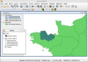 Abbildung 4: Ausgew&auml;hlte Provinzen der Bretagne als Geodaten und Ebenen.