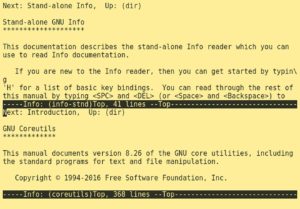 Abbildung 5: Der Info-Browser <code>info</code> ist in der Lage, mehr als ein Fenster zu öffnen, was die parallele Lektüre von Informationen ermöglicht.
