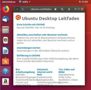 Abbildung 2: In Ubuntu Gnome lassen sich im Dock laufende Anwendungen (oben), Programme mit mehreren Fenstern (drittes von oben) und das aktive Fenster (zweites von unten) anhand kleiner Markierungen neben den Symbolen unterscheiden.