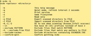 Abbildung 3: Die Hilfe &uuml;ber <code>-h</code> zeigt nicht alle Parameter an. Mehr Informationen liefert die Manpage, die Sie mit <code>man ncdu</code> aufrufen.