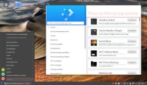 Abbildung 5: Die Plasma-Variante von Namib Linux bietet wesentlich mehr Software als jene mit Mat&eacute;. &Uuml;ber <span class="ui-element">Discover</span> l&auml;sst sich der Bestand inklusive der Plasmoids genannten Erweiterungen f&uuml;r das Panel &uuml;bersichtlich verwalten.