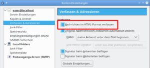 Abbildung 7: In Thunderbirds Konten-Einstellungen aktivieren Sie f&uuml;r das lokale Konto den HTML-Editor.