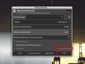 Abbildung 4: Die Option <span class="ui-element">Ansicht teilen</span> erleichtert das Abschätzen der Wirkung eines Filters: Ein Teil des Bildes zeigt das Original, der andere den bearbeiteten Abschnitt.