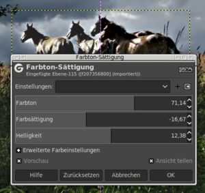 Abbildung 5: Die auf GEGL portierte LCH-basierte <span class="ui-element">Farbton-Sättigung</span> liefert neue Möglichkeiten, die Farbwerte eines Fotos aufzubessern.