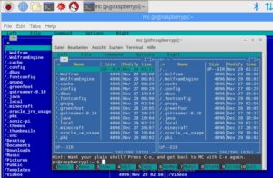 Abbildung 5: Zwei Commander, dasselbe Verzeichnis, jedoch unterschiedlich verbunden: Der Mc im Hintergrund läuft auf dem RasPi, der im Vordergrund auf einem PC.