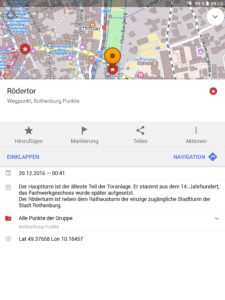 Abbildung 6: Die App Osmand zeigt selbst längere, beschreibende Texte von GPX-Wegpunkten deutlich an.
