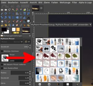 Abbildung 13: Mit den MyPaint-Brushes bietet Gimp eine neue, leistungsfähige Paint-Engine. Die dafür vorhandenen Pinselspitzen finden Sie unter dem Auswahlschalter.