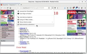 Abbildung 4: Klappen Sie das Menü "Aktionen für Seite" aus, um das Screenshot-Tool des Webbrowsers Firefox zu erreichen.