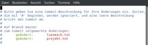 Abbildung 1: Ein Commit ohne die Angabe eines Textes bringt den Systemeditor auf den Schirm.