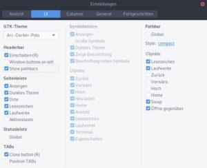 Abbildung 2: &Uuml;ber die Einstellungen konfigurieren Sie Polo bis ins kleinste Detail. Die Optionen unter <span class="ui-element">Headerbar</span> verschieben die Men&uuml;s und Schalter, typisch f&uuml;r moderne Gnome-Anwendungen, in die Fensterleiste.