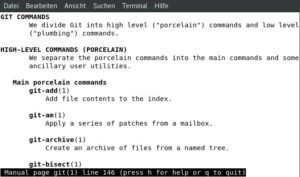 Abbildung 4: Das Handbuch <code>man git</code> gibt Ihnen einen schnellen &Uuml;berblick &uuml;ber den Einsatz des VCS. Weitere Handb&uuml;cher geben einen Einblick in den Ablauf eines Projekts mit Git.