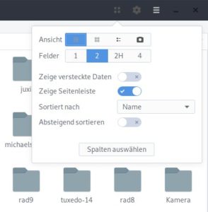 Abbildung 4: Per Mausklick schalten Sie zwischen den unterschiedlichen Ansichten um. Im selben Men&uuml; aktivieren oder deaktivieren Sie die zus&auml;tzlichen Felder oder geben den Modus zum Sortieren vor.