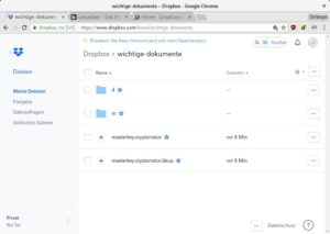 Abbildung 5: Der Cloud-Speicheranbieter – und somit auch das Web-Frontend des Diensts (hier Dropbox) – kann mit den verschlüsselten Daten nichts anfangen.