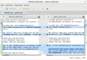Abbildung 6: Mit dem Befehl <code>git difftool</code> rufen Sie ein externes Programm zum Betrachten der Unterschiede zwischen Dateien auf, im Beispiel Meld.