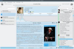 Abbildung 1: Amarok ist ein m&auml;chtiger Player, der w&auml;hrend der Wiedergabe auch Informationen zu Interpret und Song automatisch anzeigt.