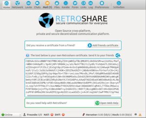 Abbildung 1: Beim ersten Start generiert Retroshare einen PGP-Schlüssel, der als Authentifizierungsbasis für zukünftige Verbindungen dient.