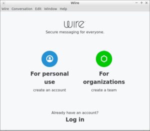 Abbildung 1: Das Hauptfenster von Wire benötigt keine ausführlichen Erläuterungen. Sie loggen sich einfach mit einem bestehenden Account ein oder legen einen neuen an.