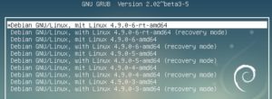 Abbildung 2: Debian liefert in den <span class="ui-element">Erweiterten Optionen</span> eine vollständige Liste der installierten Kernel-Versionen.