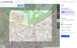 Abbildung 2: OpenStreetMap lässt sich sowohl als Bitmap (PNG, JPG), aber auch als Vektorgrafik (PDF, SVG) exportieren.