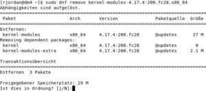 Abbildung 3: Fedora – das Löschen der Module führt zum Löschen weiterer Pakete.