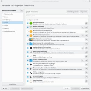 Abbildung 4: Die Funktionsliste erscheint am Desktop nach Rechtsklick auf das KDE-Connect-Icon in der Leiste. Hier w&auml;hlen Sie die gew&uuml;nschten Module aus.