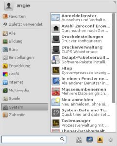 Abbildung 4: Das Startmenü von XFCE bietet zahlreiche nützliche Tools, wie das Massenumbenennen von Dateien.