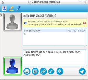Abbildung 5: Auch der integrierte Chat erlaubt es, Dateien zu Kommunikationspartnern zu übertragen.