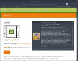 Abbildung 5: Das Bodhi AppCenter ist kein eigenständiges Programm, sondern lediglich eine Webseite mit Informationen zu leichtgewichtigen und nützlichen Anwendungen. Ein Klick auf <span class="ui-element">Install</span> öffnet den Bodhi Application Installer.