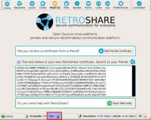 Abbildung 6: Anonym auch für nicht persönlich bekannte Partner: Retroshare erlaubt auch die Kommunikation über das Tor-Netz.