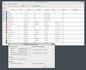 Abbildung 7: Sowohl die globalen als auch die VM-spezifischen Einstellungen rufen Sie &uuml;ber das Kontextmen&uuml; auf. Sie bieten Zugriff auf die Kernel-Version, zugeteilten Speicher, Firewall und die Standardvorlage.