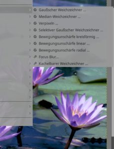 Abbildung 2: Gimp nutzt nun f&uuml;r die meisten Operationen den neuen Kern GEGL, wie am G-Symbol in den Men&uuml;s erkennbar ist.