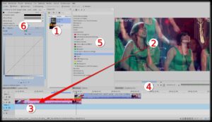 Abbildung 9: Das GUI von Kdenlive mit vielen verschiebbaren und herausl&ouml;sbaren Unterfenstern passt sich der zur Verf&uuml;gung stehenden Displayfl&auml;che an und f&ouml;rdert z&uuml;giges Arbeiten.