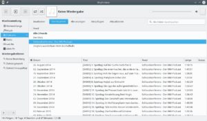 Abbildung 4: Podcasts kann Rhythmbox genauso verwalten wie Musiks &ndash; wenn Sie dem Programm einen Podcast-Feed verf&uuml;ttern, l&auml;dt es die Podcasts automatisch.