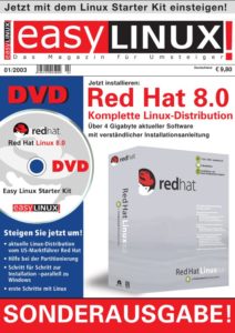 Abbildung 1: Die erste Zeitschrift mit dem Namen "EasyLinux" war das Starter Kit Nummer 1 mit Red Hat Linux 8.0. Sie ist Anfang 2003 erschienen.