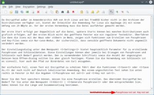 Abbildung 1: Von klassischen Editoren unterscheidet sich EncryptPad auf den ersten Blick neben einigen Icons haupts&auml;chlich durch die anfangs rote Zeile am unteren Rand.