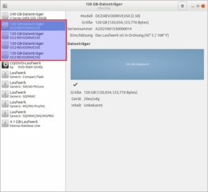 Abbildung 1: Linux erkennt das Revodrive von OCZ Technology je nach Kapazit&auml;t als ein oder mehrere Laufwerke.