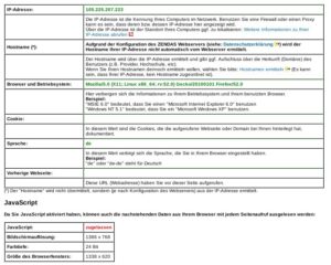 Abbildung 1: Welche Informationen ein Webbrowser an eine Seite sendet, im Beispiel etwa Mozilla Firefox, ermitteln Sie am einfachsten mit einer entsprechenden Plattform wie Zendas.