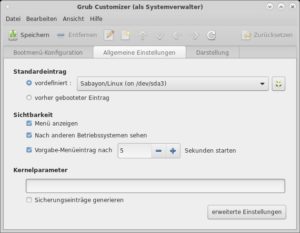 Abbildung 2: Im Reiter <span class="ui-element">Allgemeine Einstellungen</span> von Grub Customizer geben Sie das Standard-Betriebssystem vor und treffen weitere Einstellungen rund um den Boot-Vorgang.